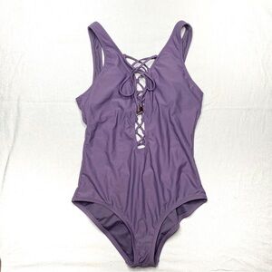 Shade & Shore purple lavender low back v-neck tie up swimsuit